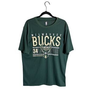 Milwaukee Bucks NBA Antetokounmpo #34 Mens Performance T-Shirt Green Size Large
